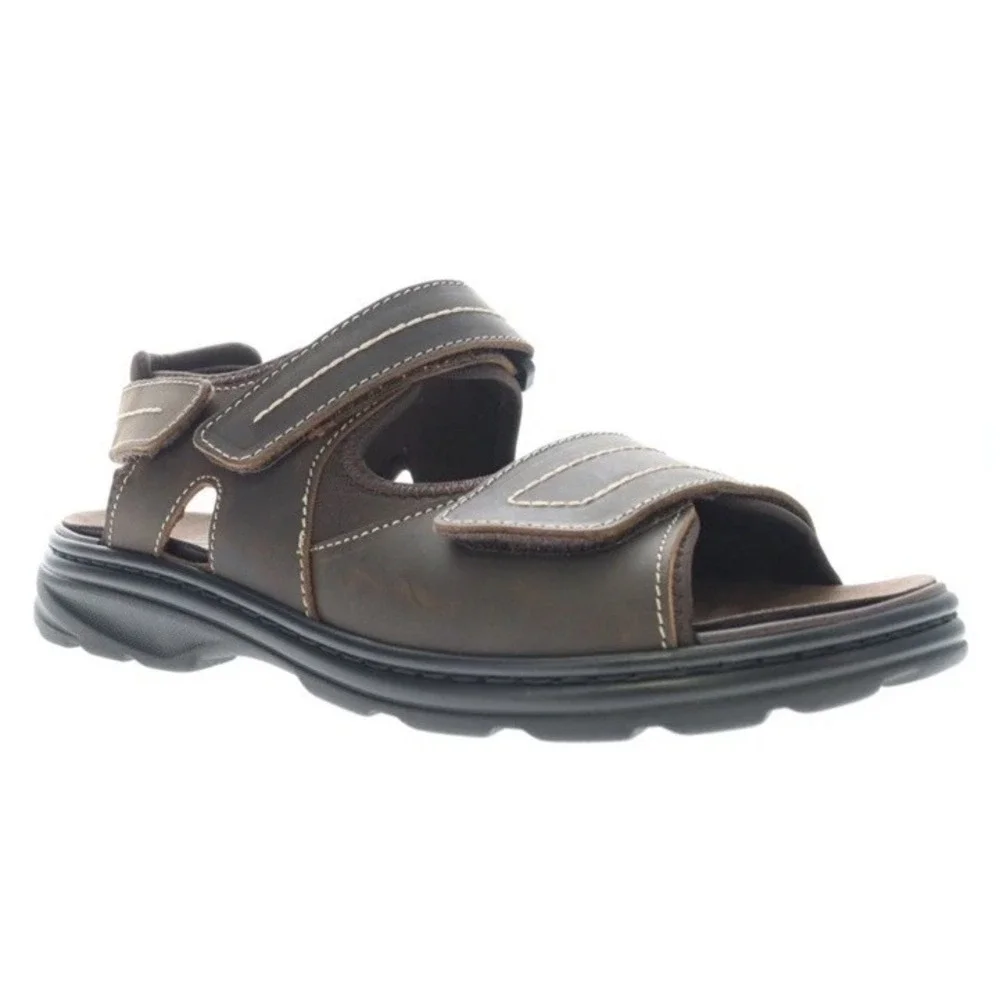 New Propet Hudson Sandals Brown Leather Shoes Men's Size 12 Wide XX 5E MSO033L